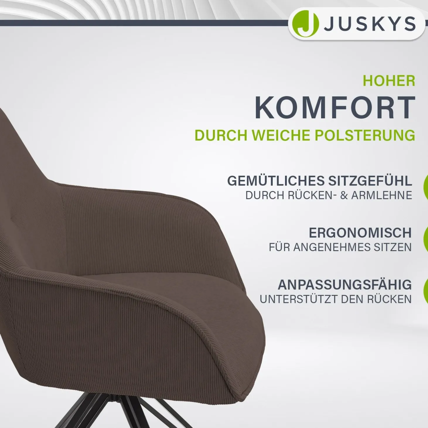 Drehstuhl Clyde mit Cord Stilvoller Stuhl fürs Wohn- & Esszimmer