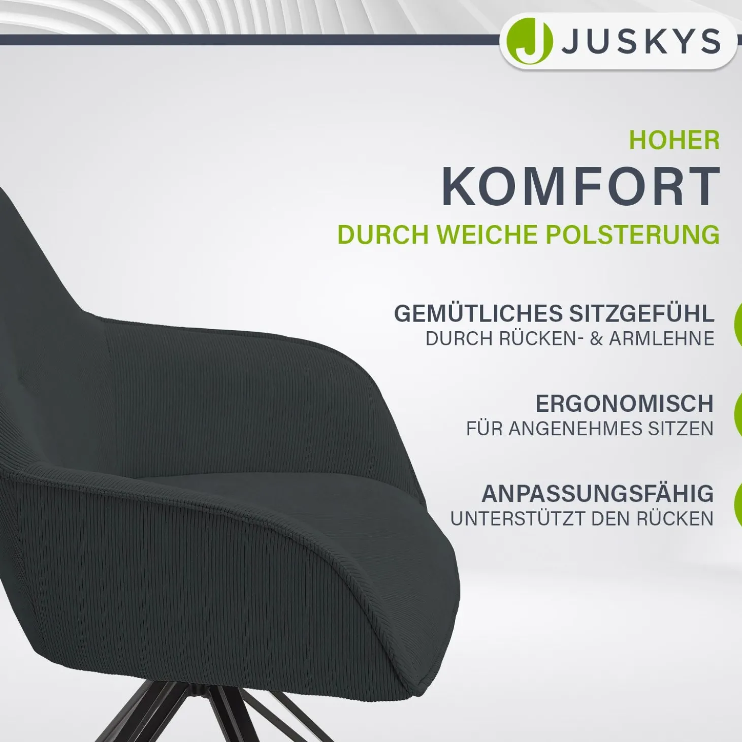 Drehstuhl Clyde mit Cord Stilvoller Stuhl fürs Wohn- & Esszimmer