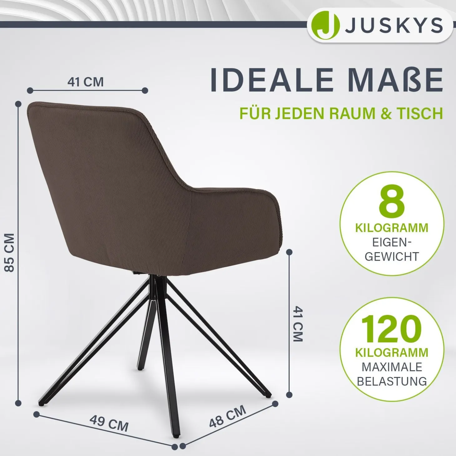 Drehstuhl Clyde mit Cord Stilvoller Stuhl fürs Wohn- & Esszimmer