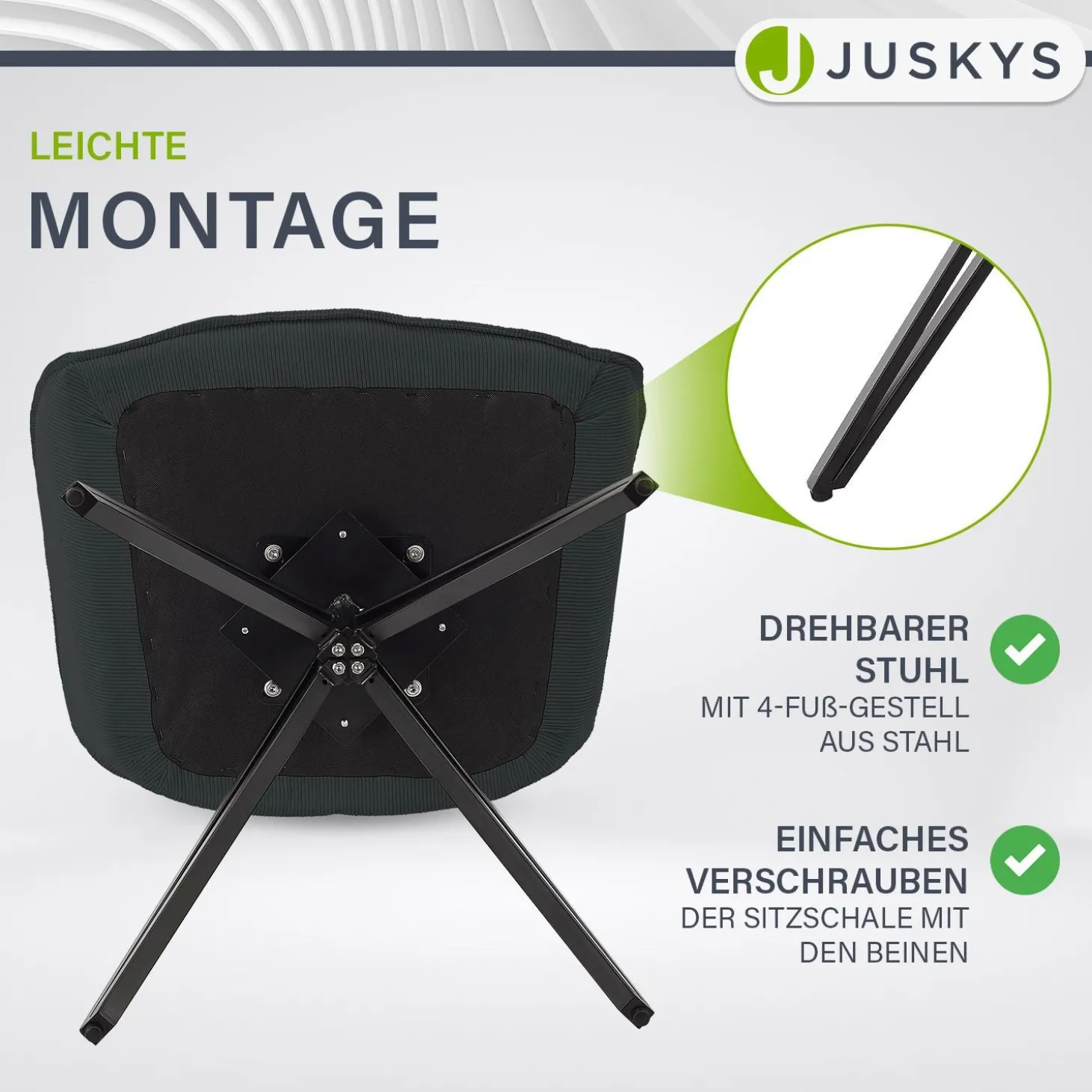 Drehstuhl Clyde mit Cord Stilvoller Stuhl fürs Wohn- & Esszimmer