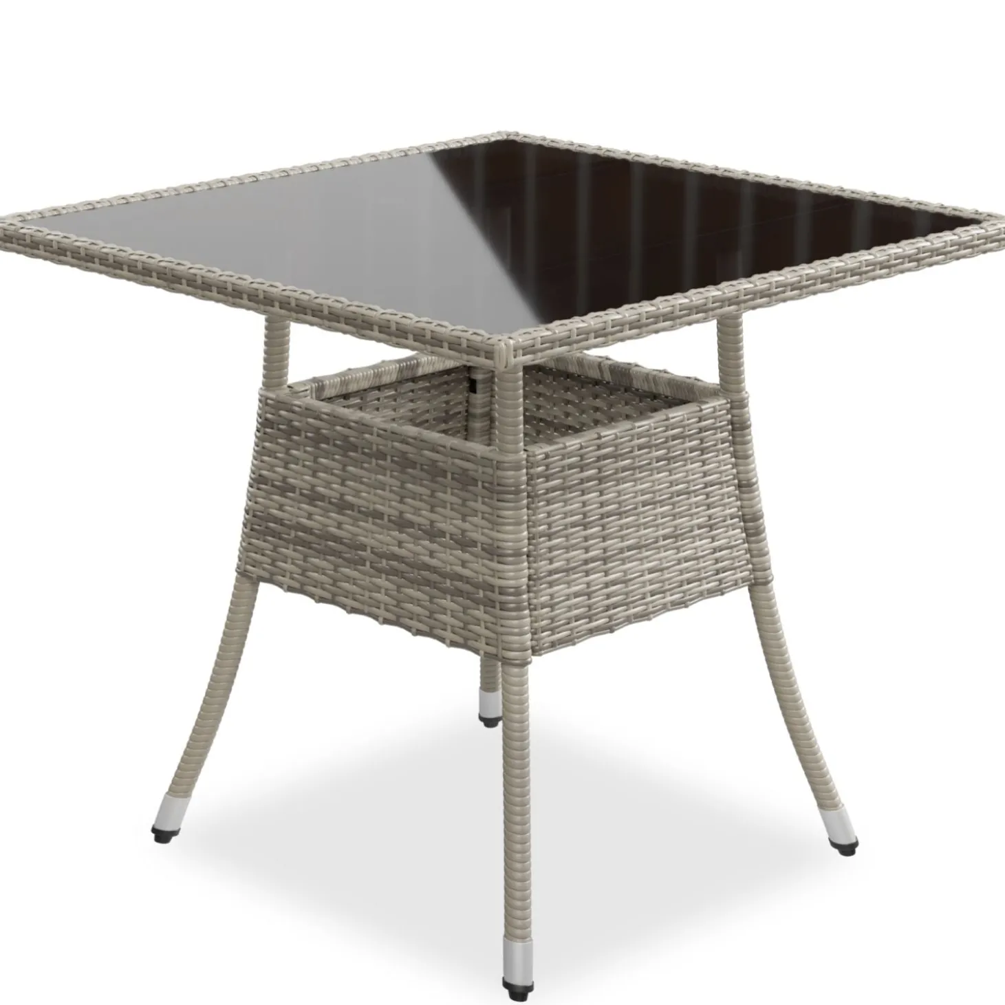 Eckiger Polyrattan Gartentisch Yoro Wetterfester Tisch mit Glasplatte