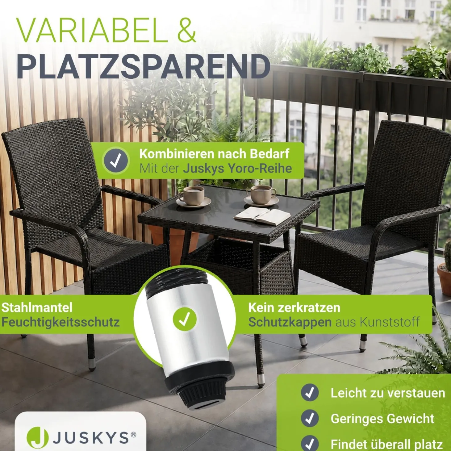 Eckiger Polyrattan Gartentisch Yoro Wetterfester Tisch mit Glasplatte