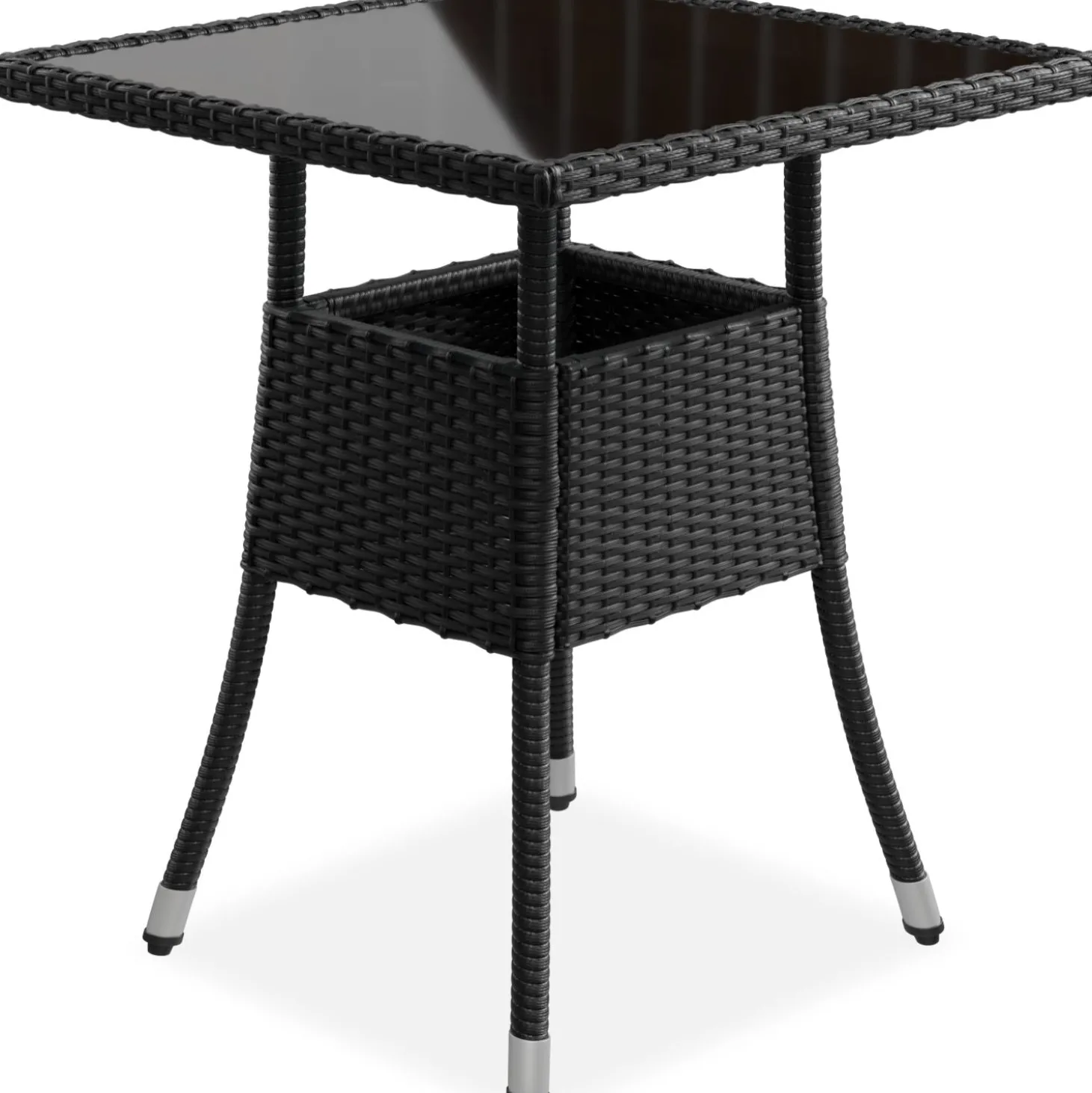 Eckiger Polyrattan Gartentisch Yoro Wetterfester Tisch mit Glasplatte