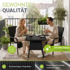 Eckiger Polyrattan Gartentisch Yoro Wetterfester Tisch mit Glasplatte