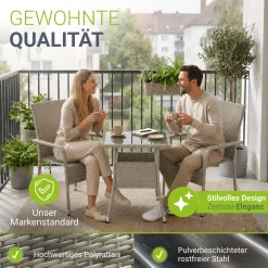 Eckiger Polyrattan Gartentisch Yoro Wetterfester Tisch mit Glasplatte