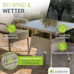 Eckiger Polyrattan Gartentisch Yoro Wetterfester Tisch mit Glasplatte