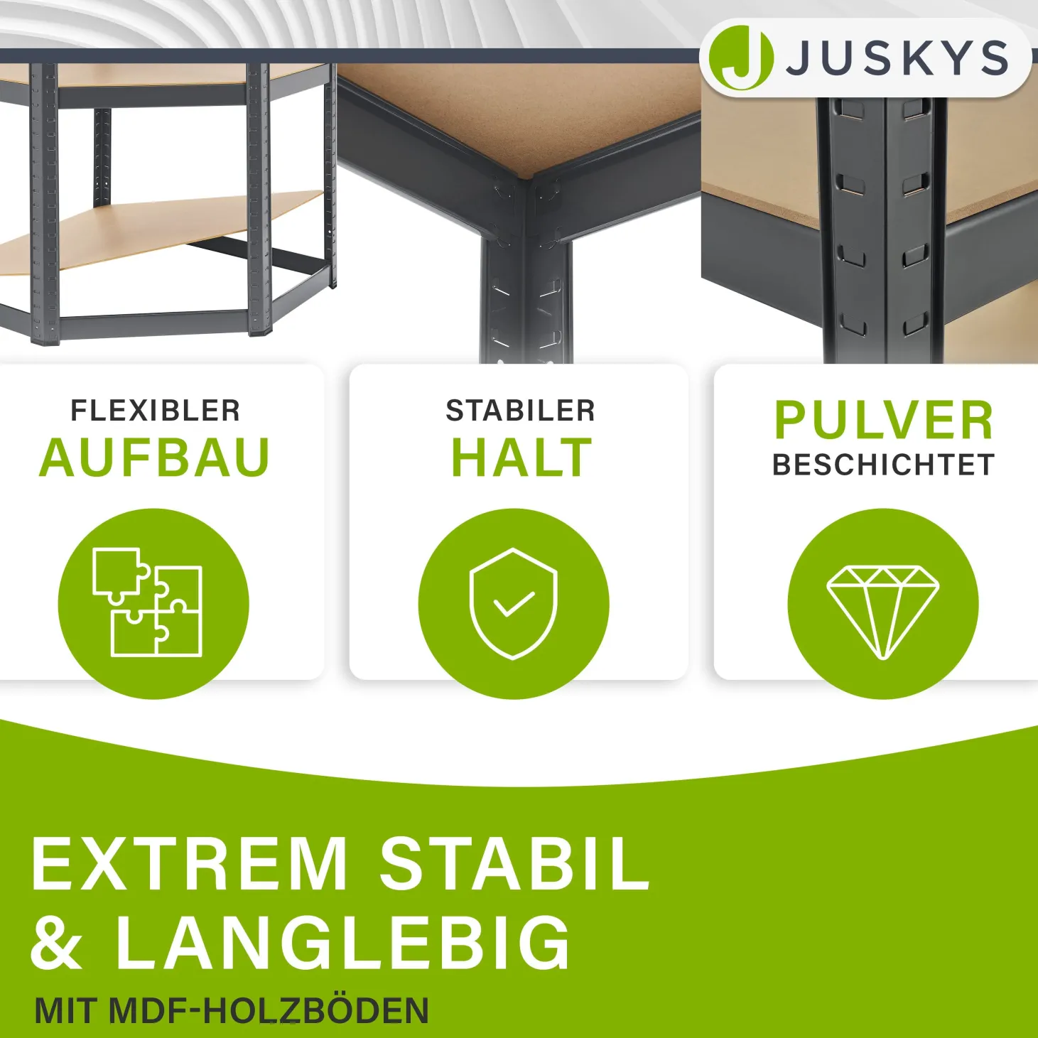 Eckregal Corner Easy 160 x 75 x 40-75 cm Lagerregal aus verzinktem Metall mit 4 Einlegeböden
