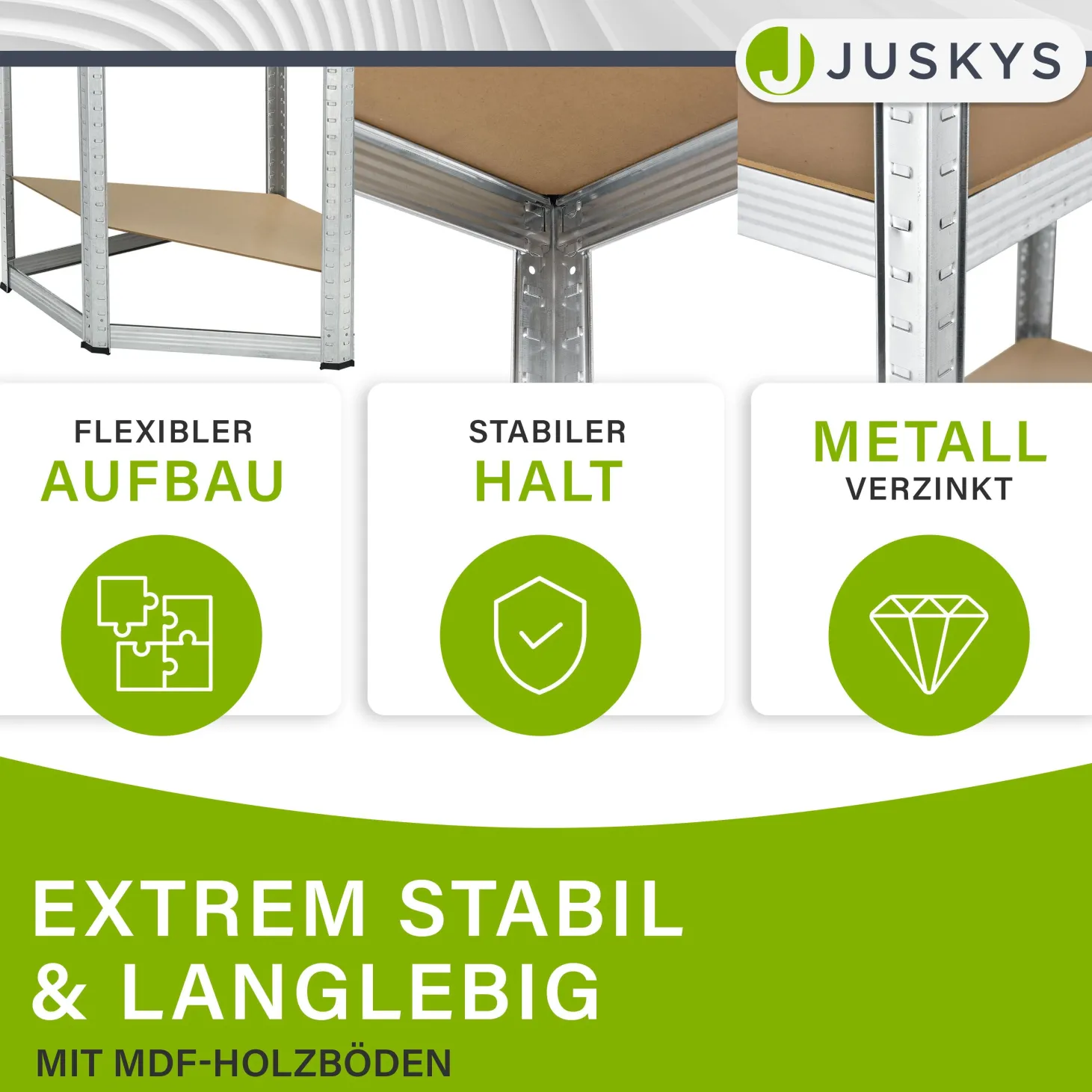 Eckregal Corner Easy 160 x 75 x 40-75 cm Lagerregal aus verzinktem Metall mit 4 Einlegeböden