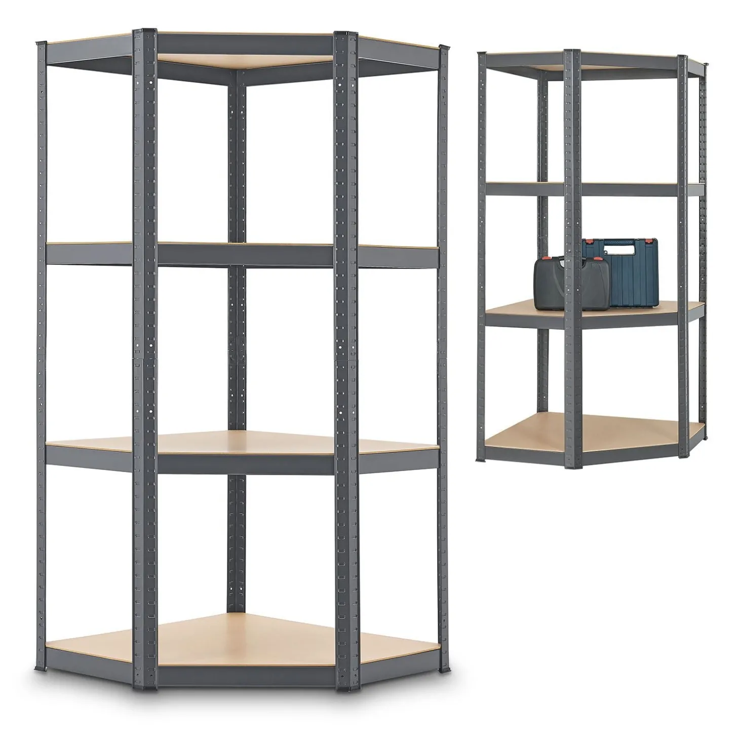Eckregal Corner Easy 160 x 75 x 40-75 cm Lagerregal aus verzinktem Metall mit 4 Einlegeböden