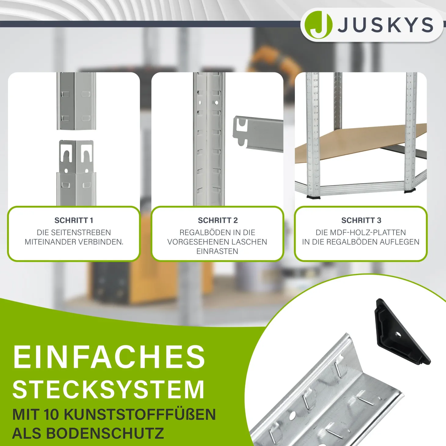 Eckregal Corner Easy 160 x 75 x 40-75 cm Lagerregal aus verzinktem Metall mit 4 Einlegeböden