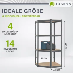 Eckregal Corner Easy 160 x 75 x 40-75 cm Lagerregal aus verzinktem Metall mit 4 Einlegeböden