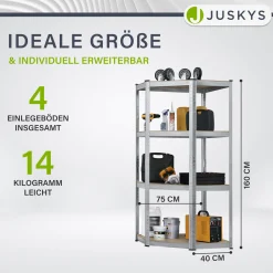 Eckregal Corner Easy 160 x 75 x 40-75 cm Lagerregal aus verzinktem Metall mit 4 Einlegeböden