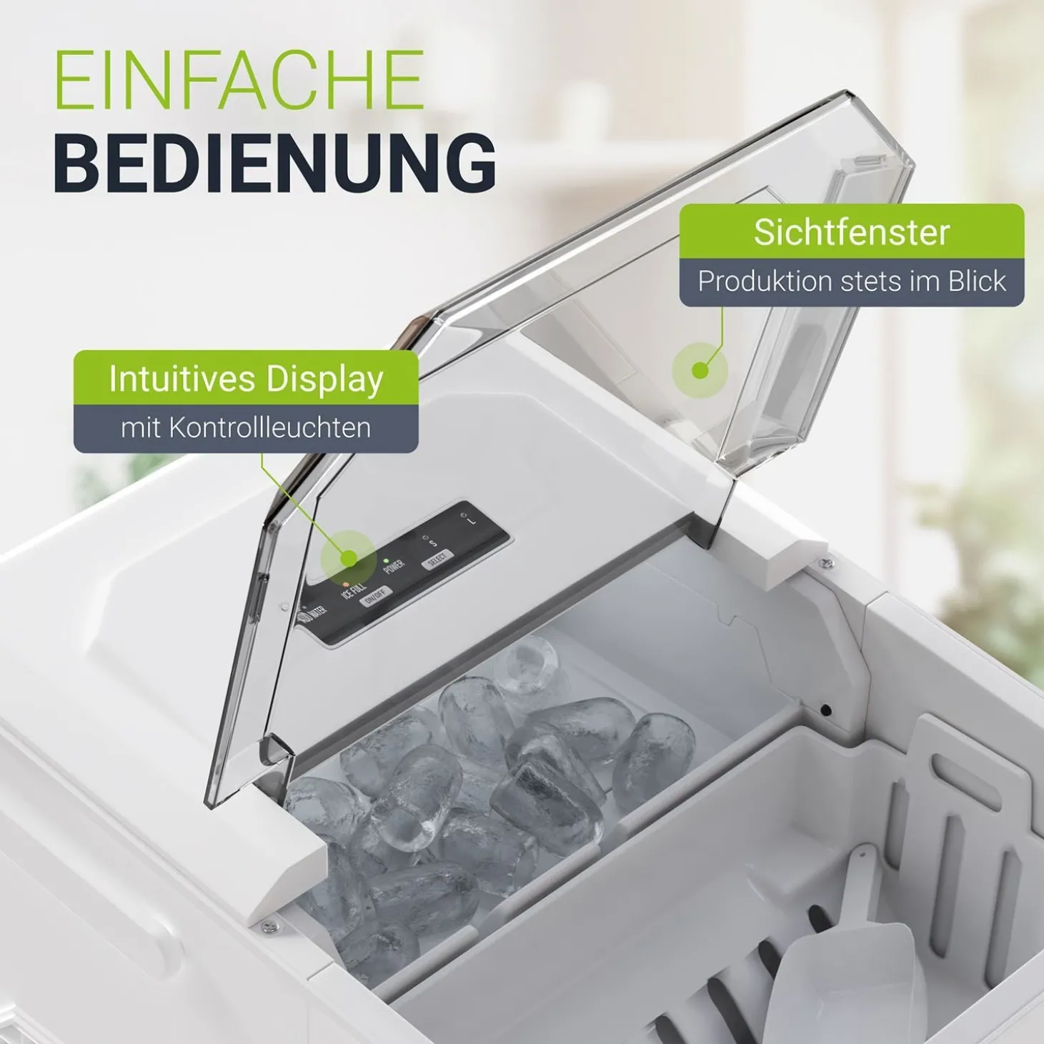 Eiswürfelmaschine mit Selbstreinigung IceOracle Erfrischende Eiswürfel in 2 Größen blitzschnell zubereitet