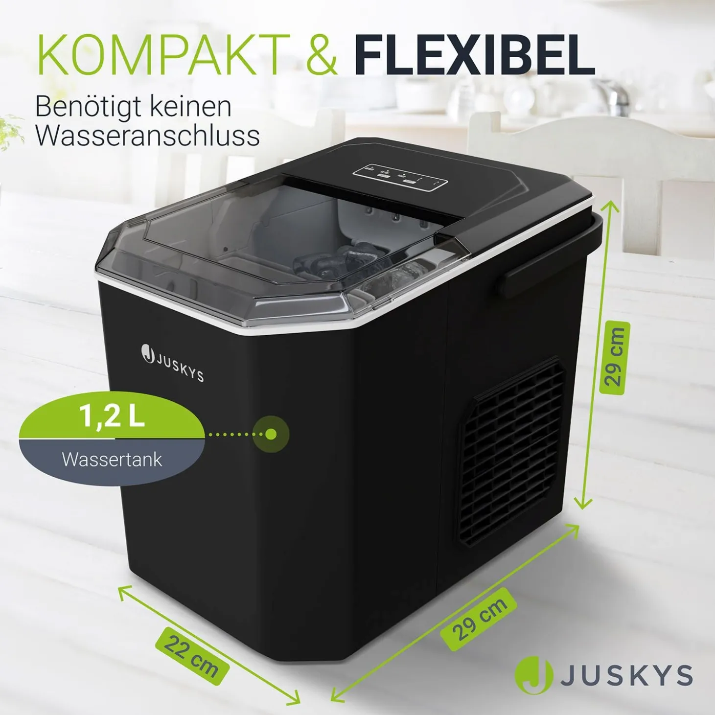 Eiswürfelmaschine mit Selbstreinigung IceOracle Erfrischende Eiswürfel in 2 Größen blitzschnell zubereitet