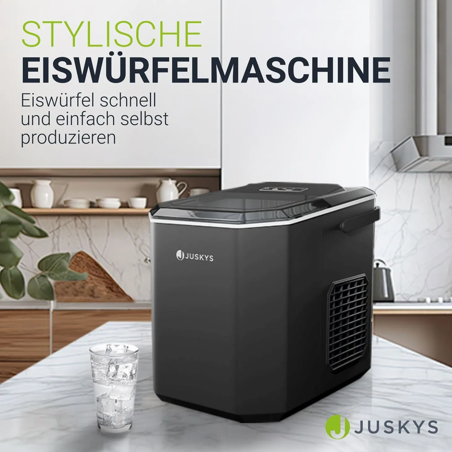 Eiswürfelmaschine mit Selbstreinigung IceOracle Erfrischende Eiswürfel in 2 Größen blitzschnell zubereitet
