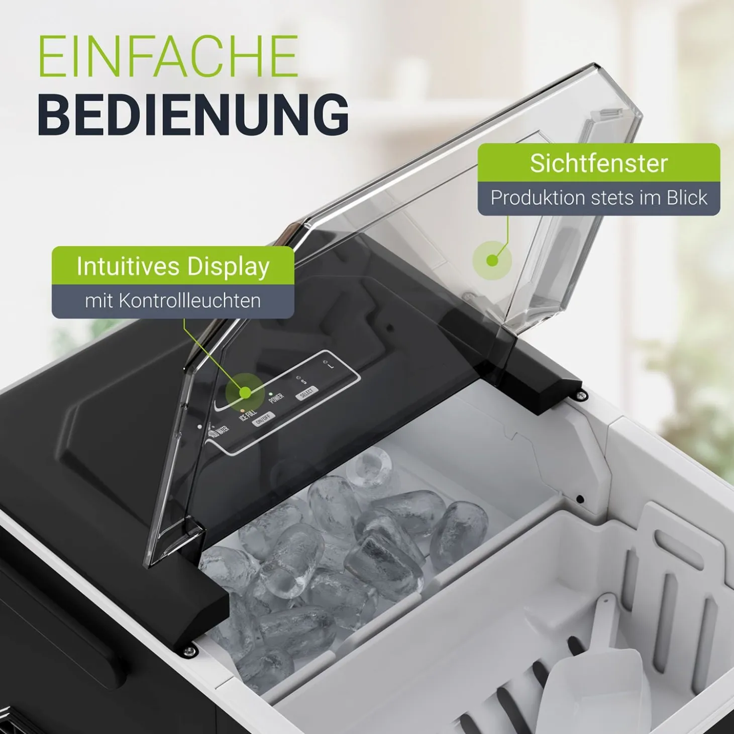 Eiswürfelmaschine mit Selbstreinigung IceOracle Erfrischende Eiswürfel in 2 Größen blitzschnell zubereitet