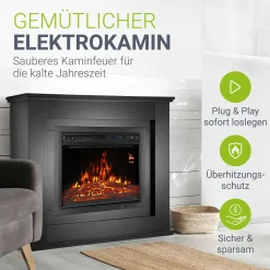 Elektrischer Kamin Elektrokamin mit Heizlüfter und Flammeneffekt - 1000/2000 W