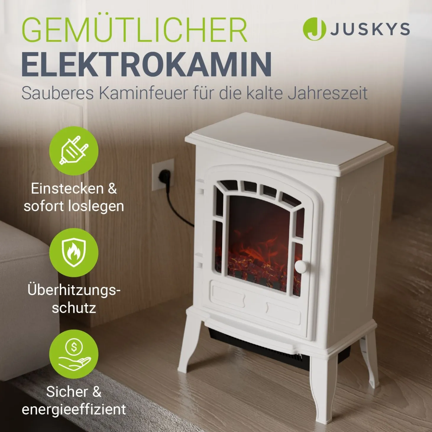 Elektrokamin 2000W mit Flammeneffekt Elektrischer Kaminofen für ein beheiztes Wohnzimmer