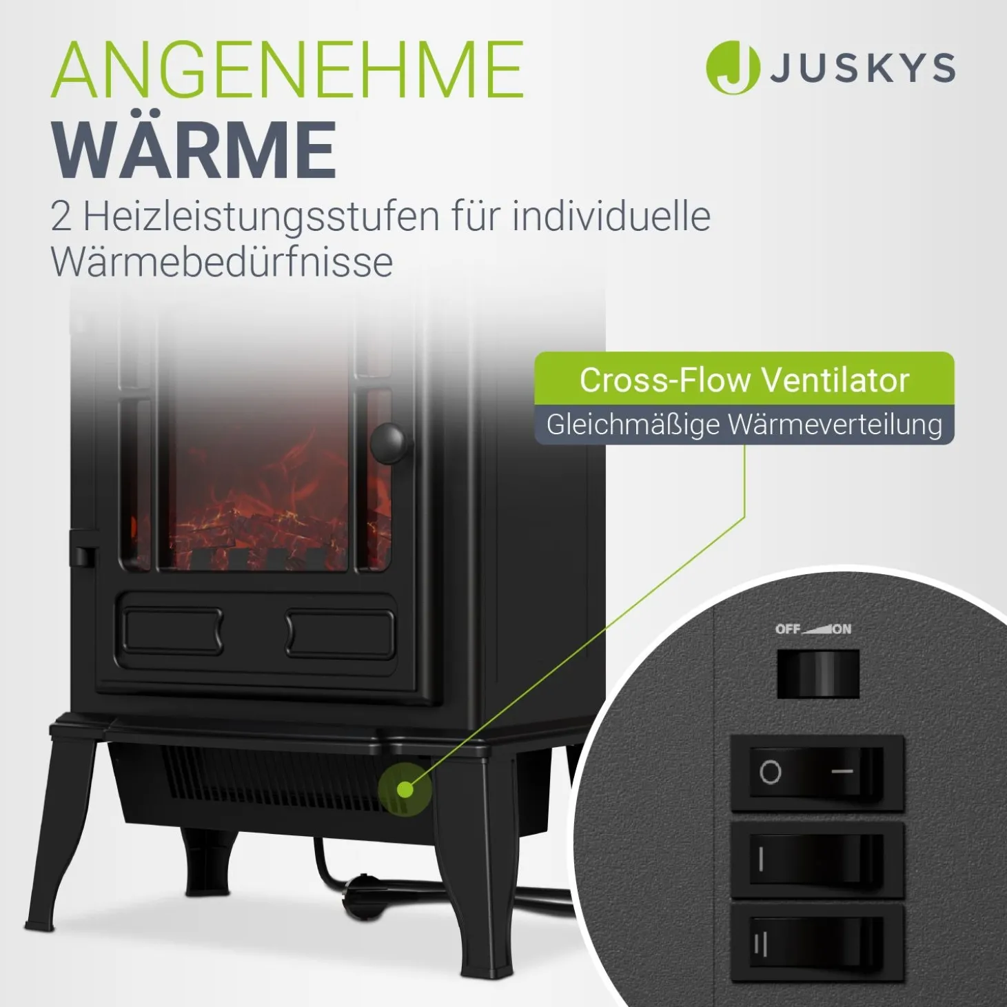 Elektrokamin 2000W mit Flammeneffekt Elektrischer Kaminofen für ein beheiztes Wohnzimmer