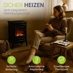 Elektrokamin 2000W mit Flammeneffekt Elektrischer Kaminofen für ein beheiztes Wohnzimmer
