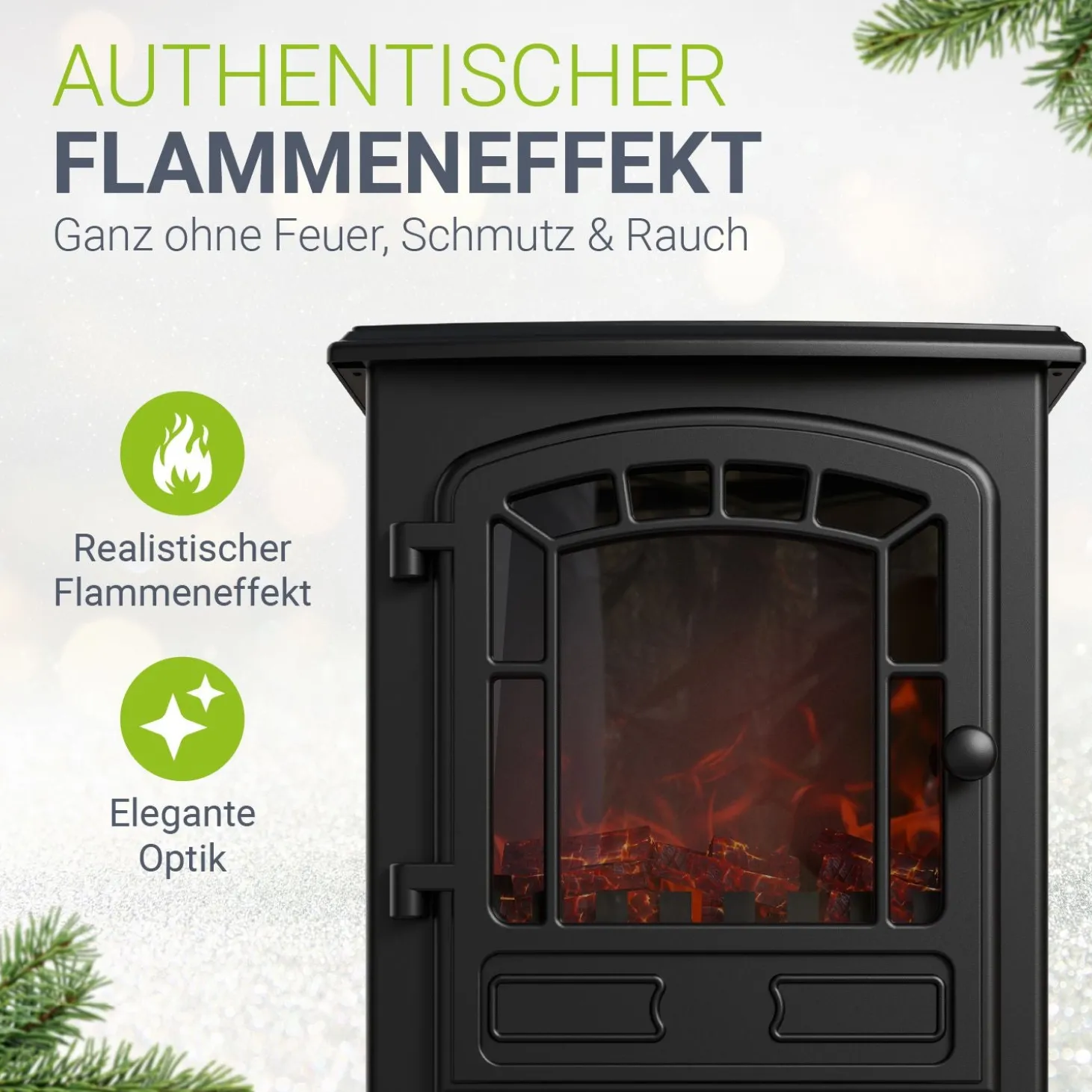 Elektrokamin 2000W mit Flammeneffekt Elektrischer Kaminofen für ein beheiztes Wohnzimmer