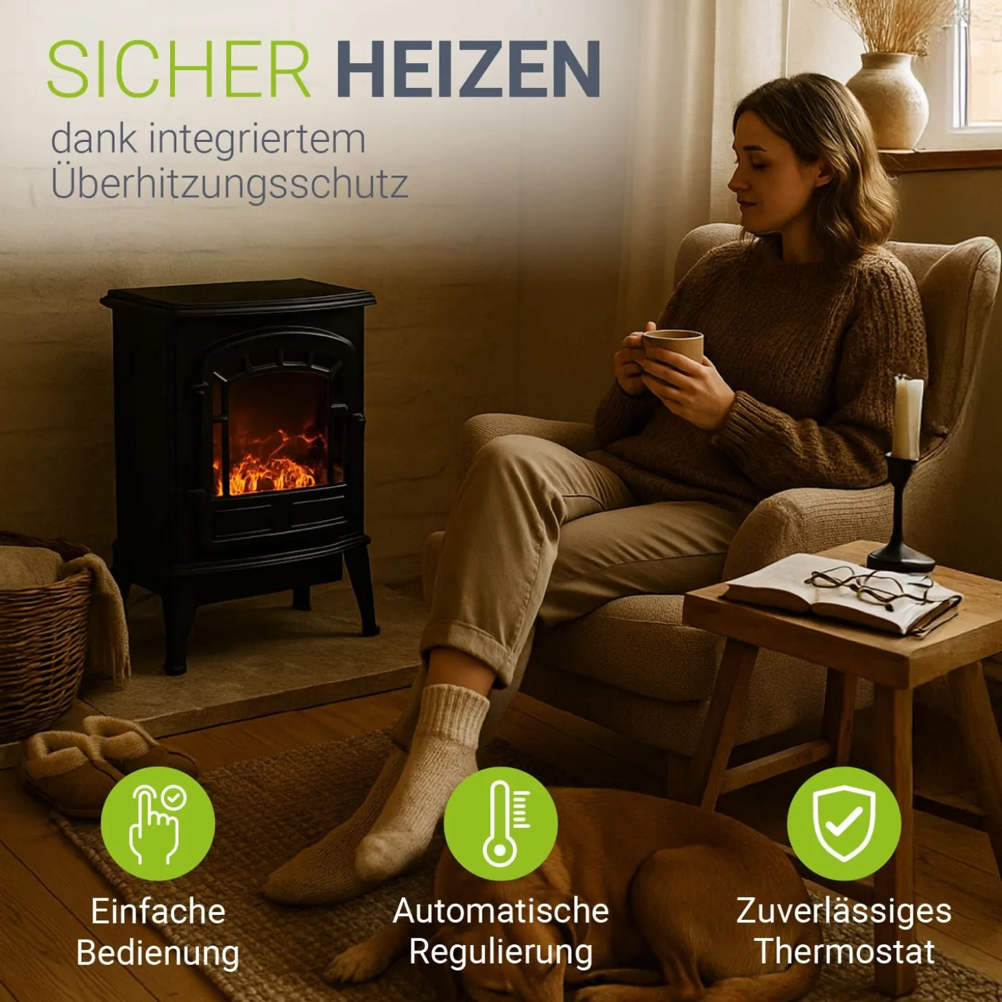 Elektrokamin 2000W mit Flammeneffekt Elektrischer Kaminofen für ein beheiztes Wohnzimmer