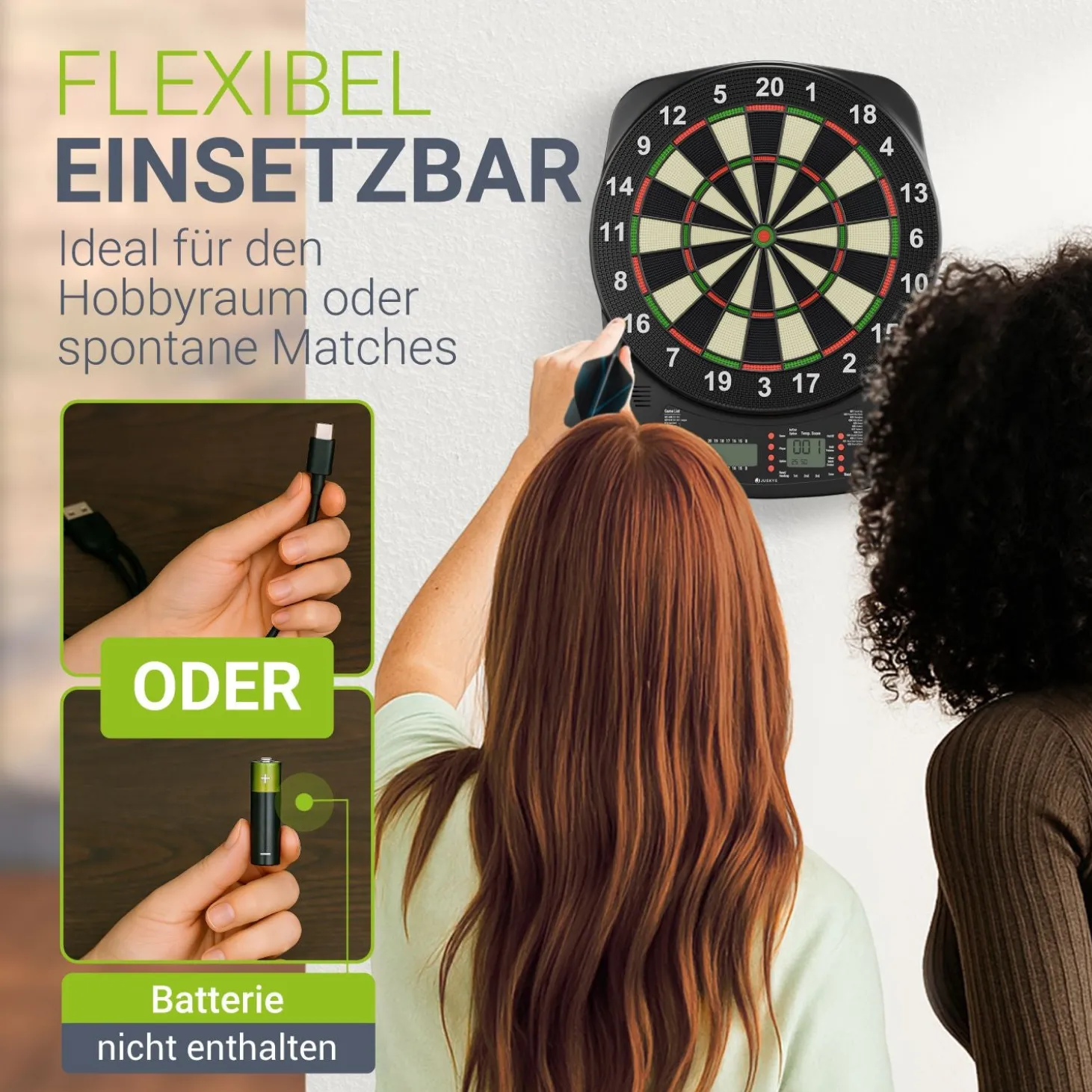 Elektronische Dartscheibe E-Dartscheibe mit LCD-Display, USB-C-Anschluss und 18 Pfeilen