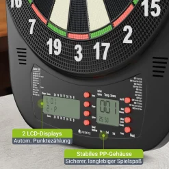 Elektronische Dartscheibe E-Dartscheibe mit LCD-Display, USB-C-Anschluss und 18 Pfeilen