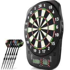 Elektronische Dartscheibe E-Dartscheibe mit LCD-Display, USB-C-Anschluss und 18 Pfeilen