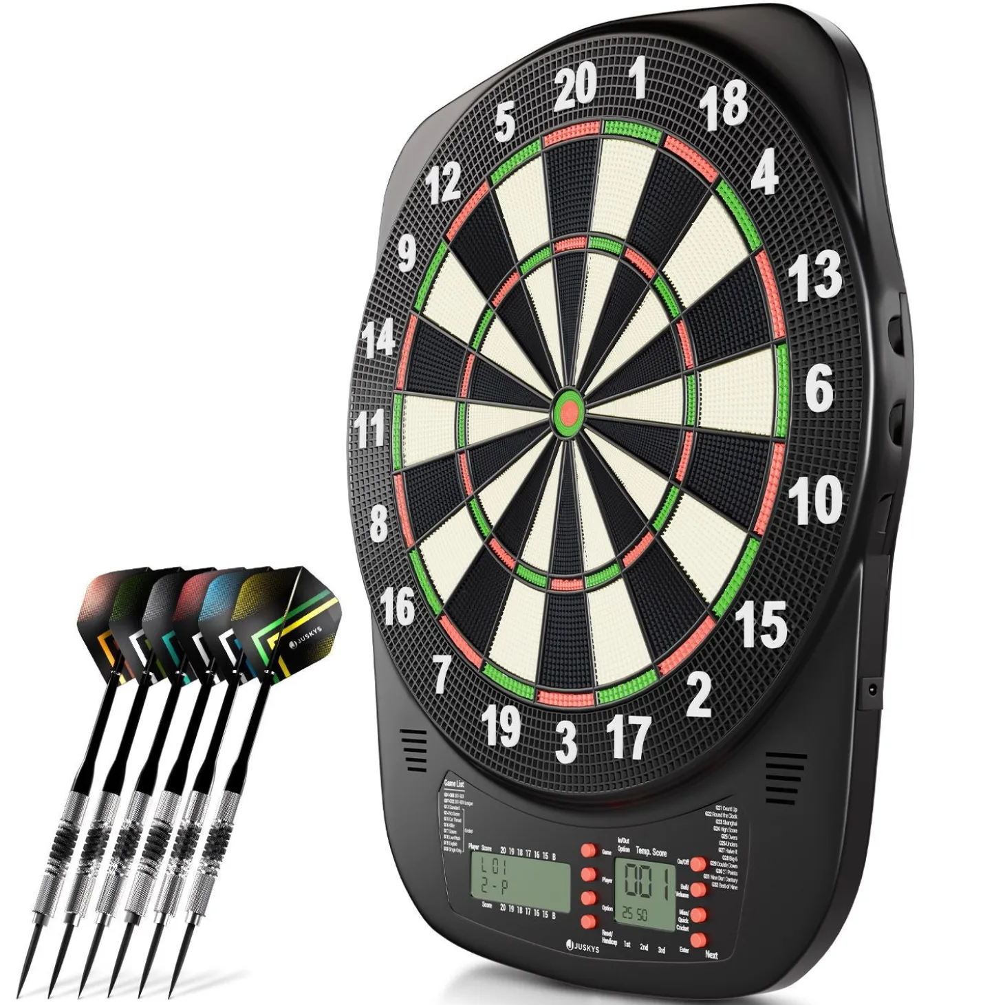 Elektronische Dartscheibe E-Dartscheibe mit LCD-Display, USB-C-Anschluss und 18 Pfeilen
