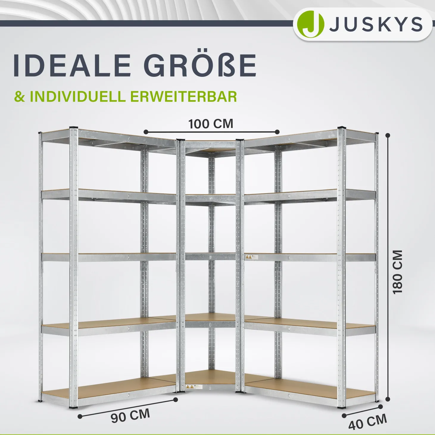 3er Regalsystem 1 Corner & 2 Basic Regalsystem mit insgesamt 15 Böden mit 2625 kg Tragkraft