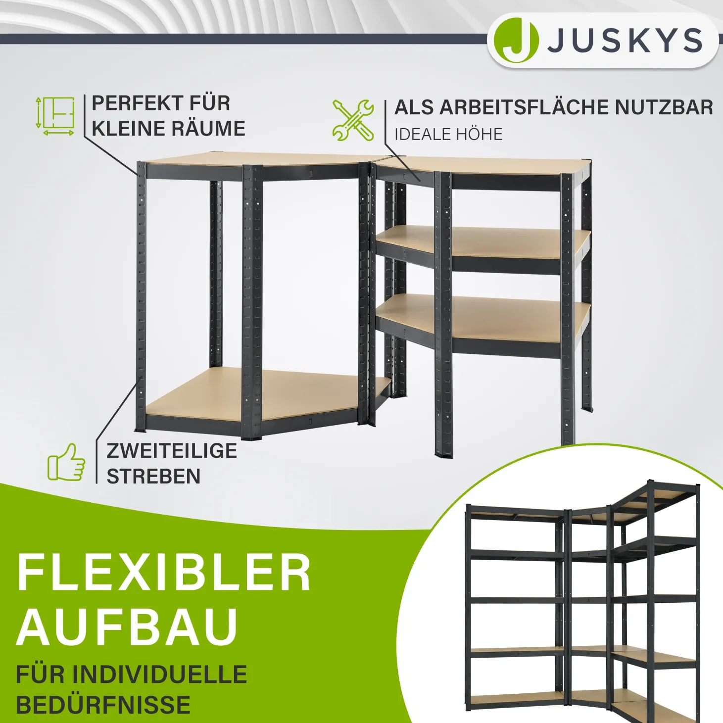 3er Regalsystem 1 Corner & 2 Basic Regalsystem mit insgesamt 15 Böden mit 2625 kg Tragkraft