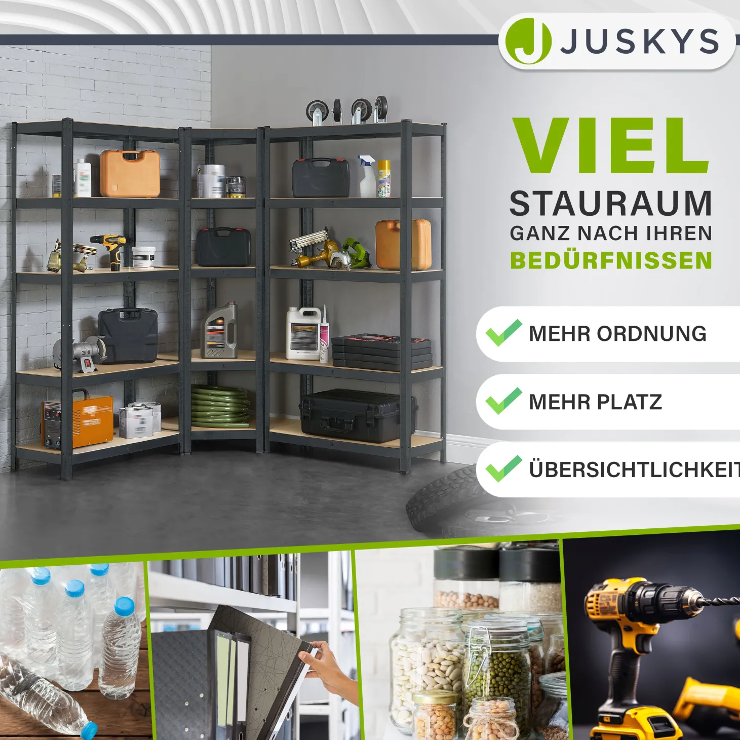 3er Regalsystem 1 Corner & 2 Basic Regalsystem mit insgesamt 15 Böden mit 2625 kg Tragkraft