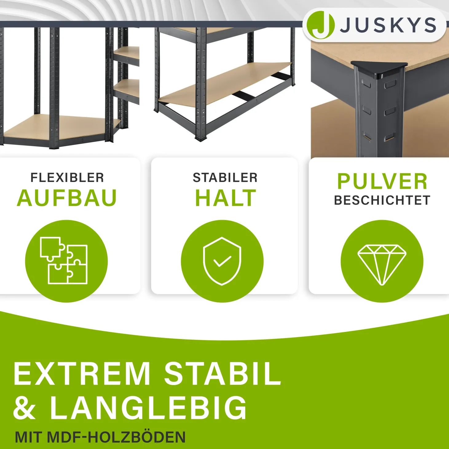 3er Regalsystem 1 Corner & 2 Basic Regalsystem mit insgesamt 15 Böden mit 2625 kg Tragkraft