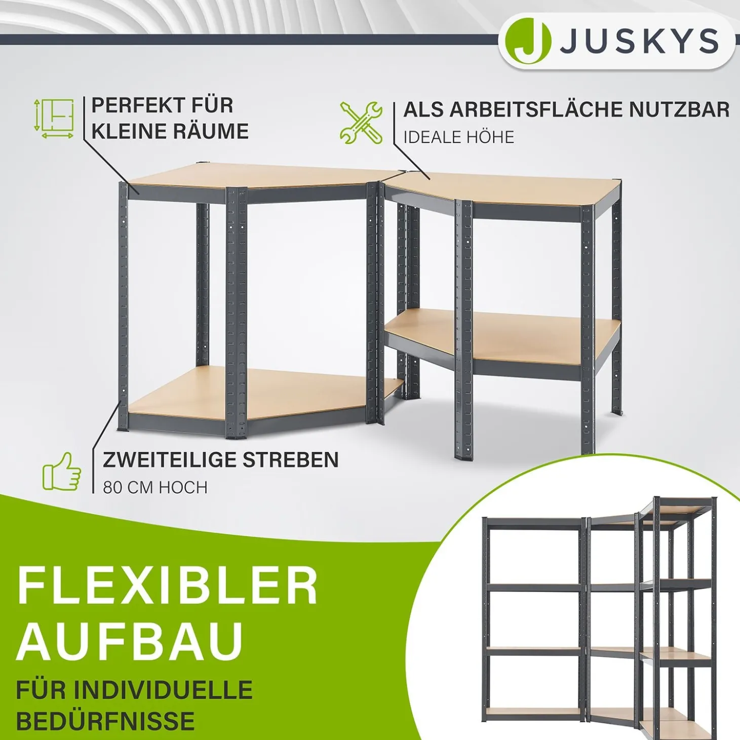 3er Regalsystem 1 Corner & 2 Easy mit 1 Eckregal, 2 Lagerregalen und 12 Einlegeböden