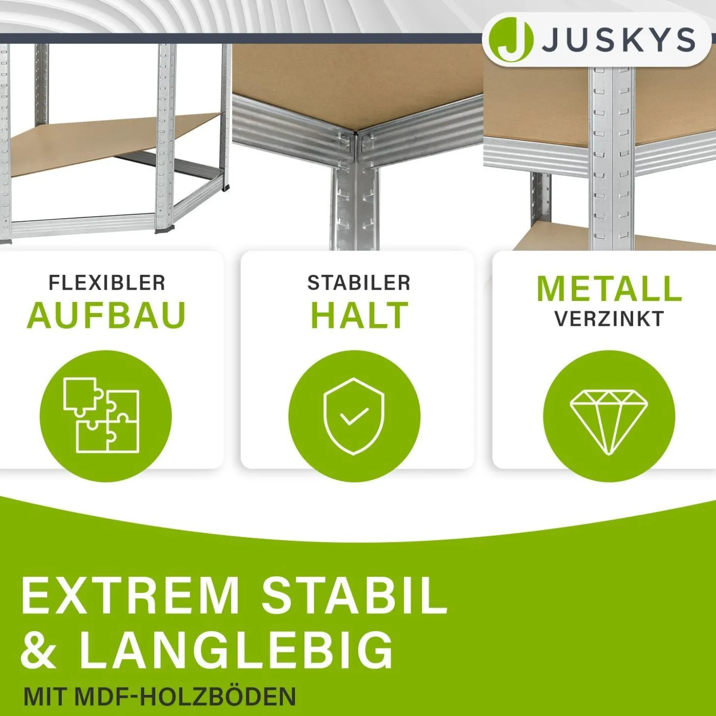 3er Regalsystem 1 Corner & 2 Easy mit 1 Eckregal, 2 Lagerregalen und 12 Einlegeböden