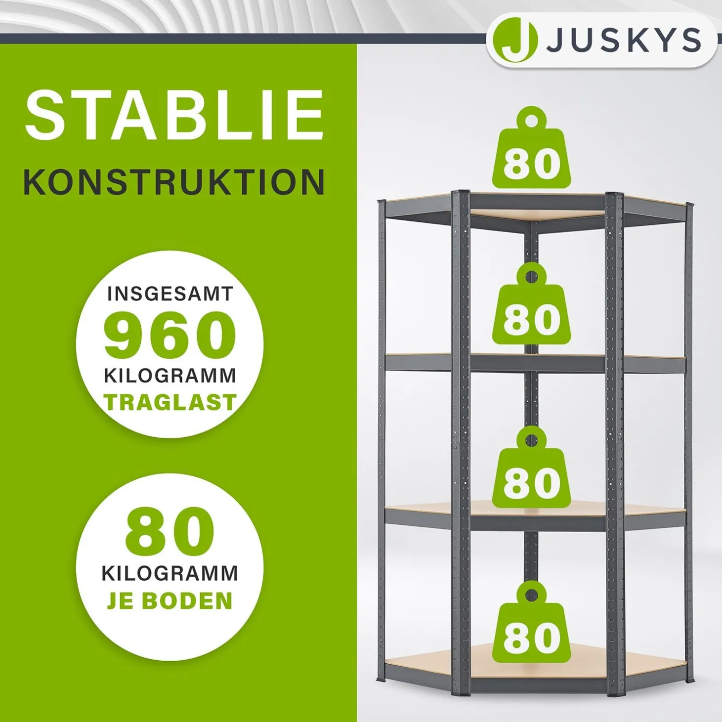 3er Regalsystem 1 Corner & 2 Easy mit 1 Eckregal, 2 Lagerregalen und 12 Einlegeböden