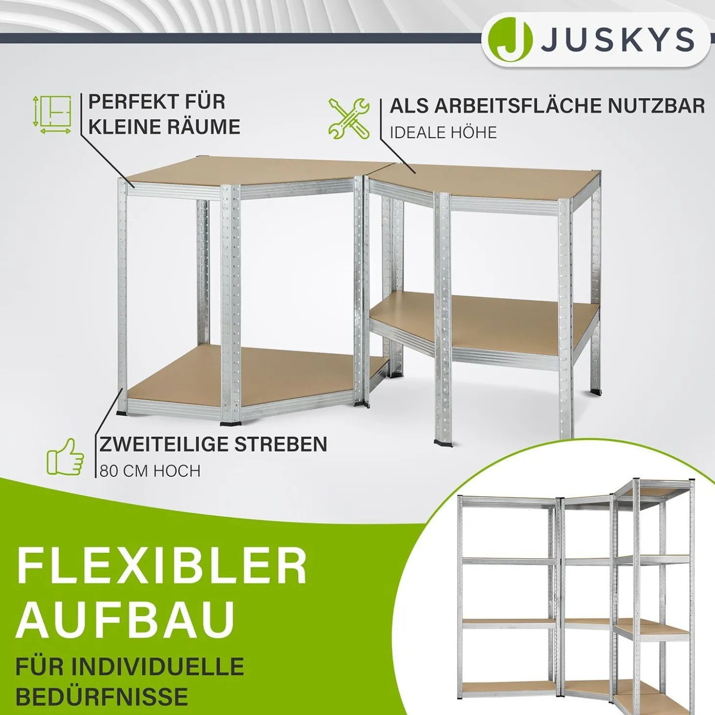 3er Regalsystem 1 Corner & 2 Easy mit 1 Eckregal, 2 Lagerregalen und 12 Einlegeböden