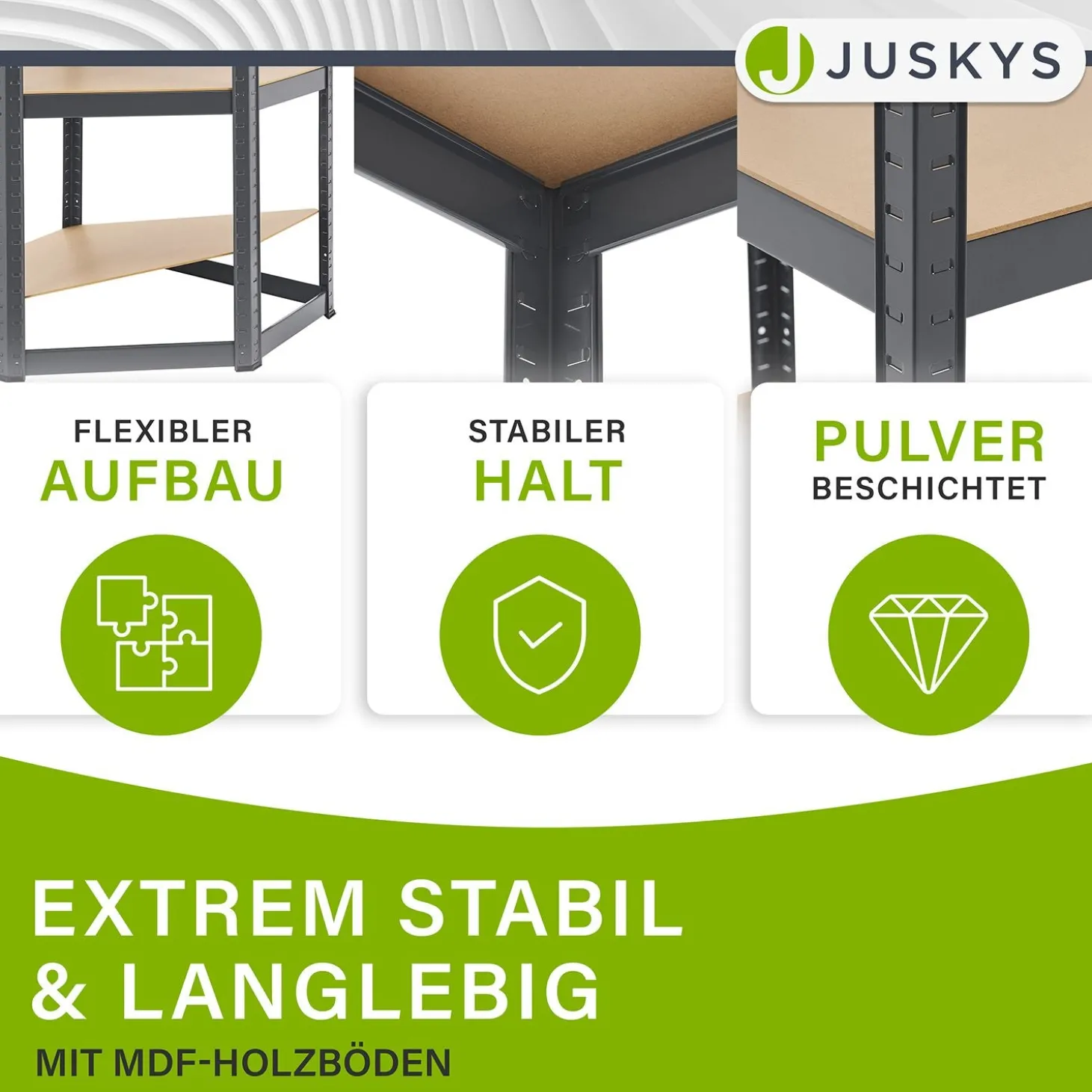 3er Regalsystem 1 Corner & 2 Easy mit 1 Eckregal, 2 Lagerregalen und 12 Einlegeböden
