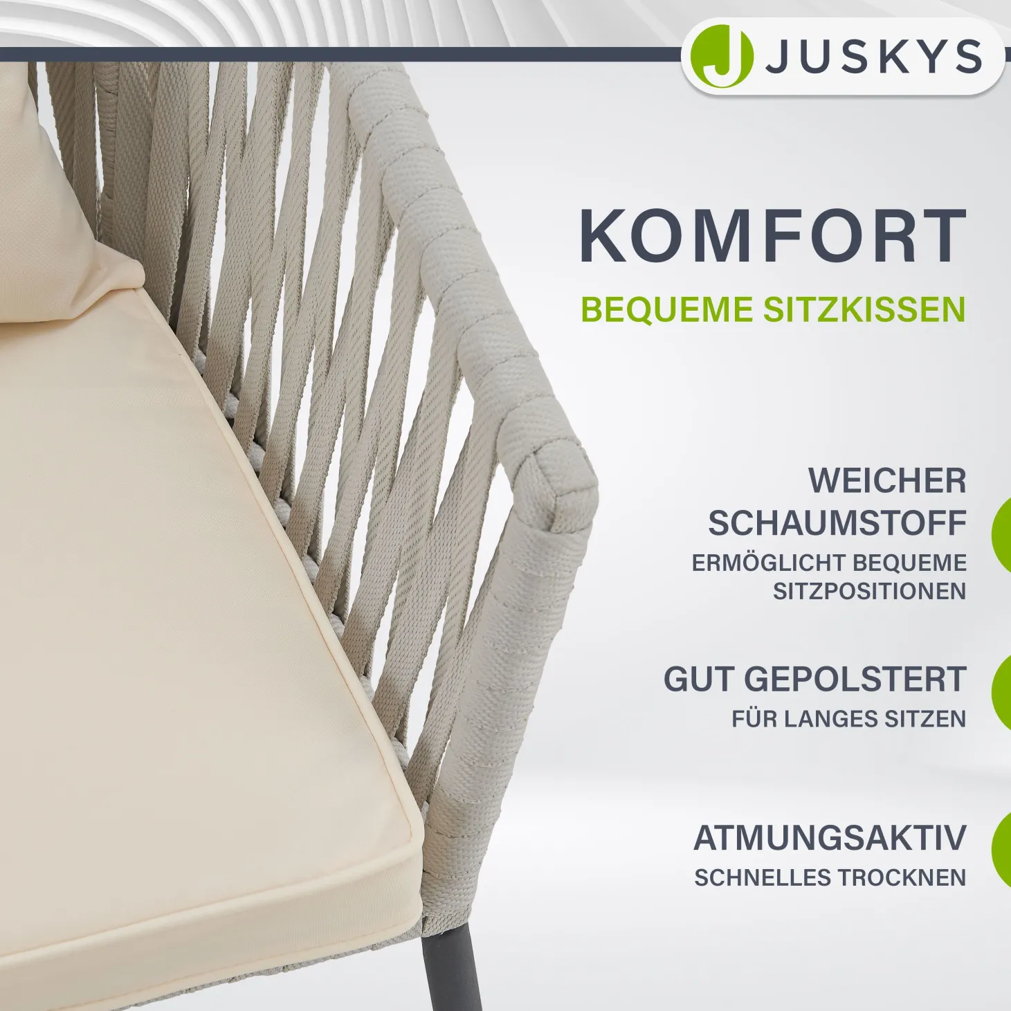 2er-Set Rope Stühle Gartenstühle mit Seilgeflecht – Inkl. Sitz- und Rückenkissen