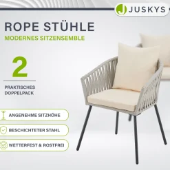 2er-Set Rope Stühle Gartenstühle mit Seilgeflecht – Inkl. Sitz- und Rückenkissen