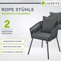 2er-Set Rope Stühle Gartenstühle mit Seilgeflecht – Inkl. Sitz- und Rückenkissen