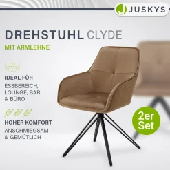 Esszimmerstuhl drehbar mit Samt Clyde Esszimmerstuhl mit Armlehne als 1er, 2er, 4er oder 6er Set