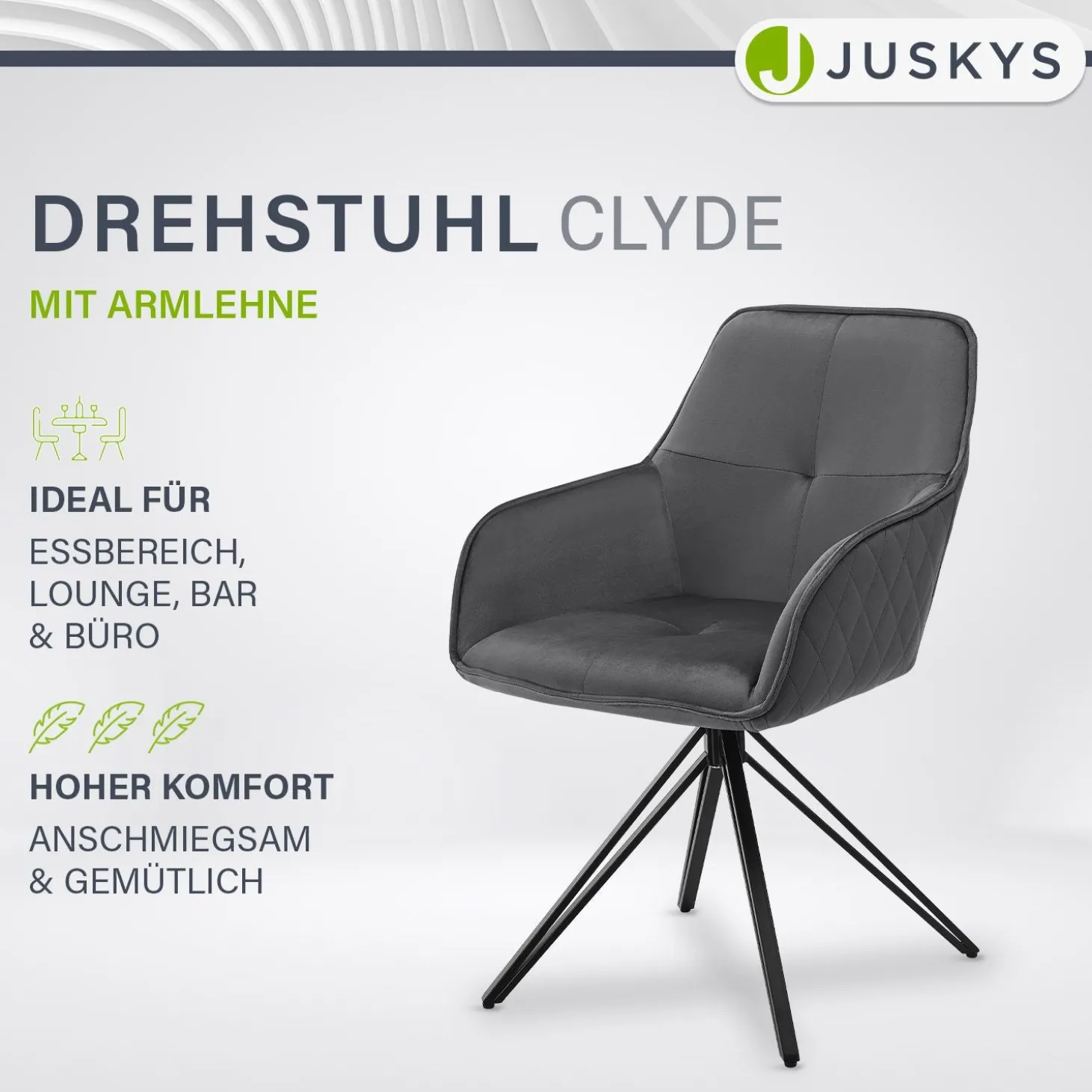 Esszimmerstuhl drehbar mit Samt Clyde Esszimmerstuhl mit Armlehne als 1er, 2er, 4er oder 6er Set