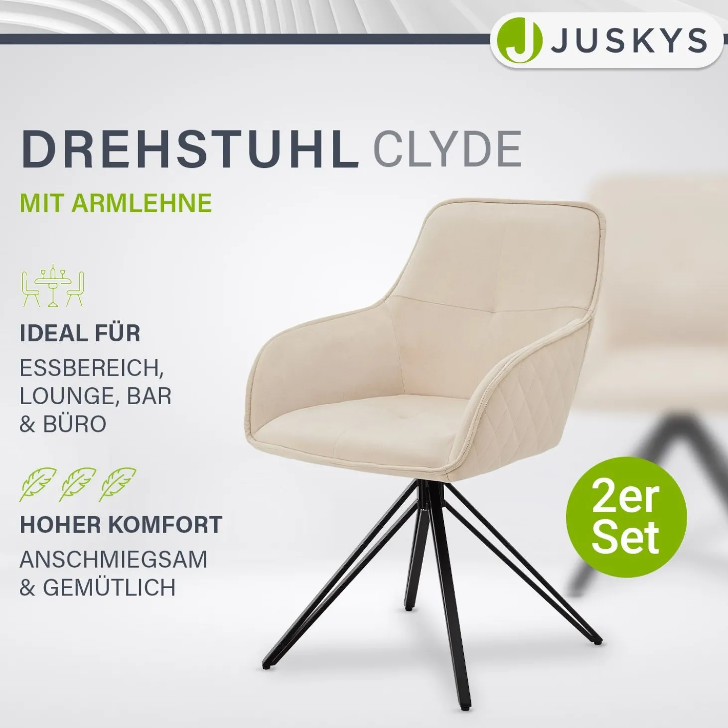Esszimmerstuhl drehbar mit Samt Clyde Esszimmerstuhl mit Armlehne als 1er, 2er, 4er oder 6er Set