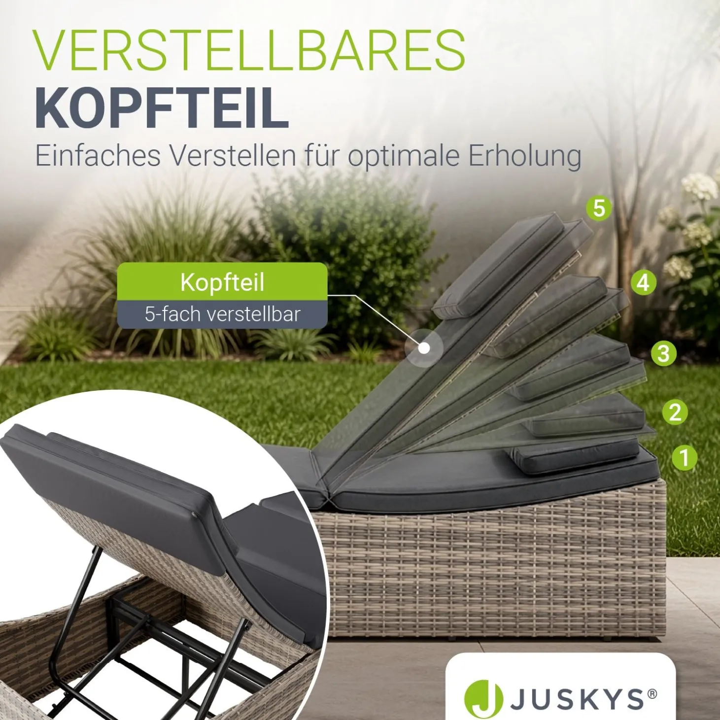 Faltbare Polyrattan Sonnenliege Lamia Maximale Entspannung auf der Gartenliege mit Auflage