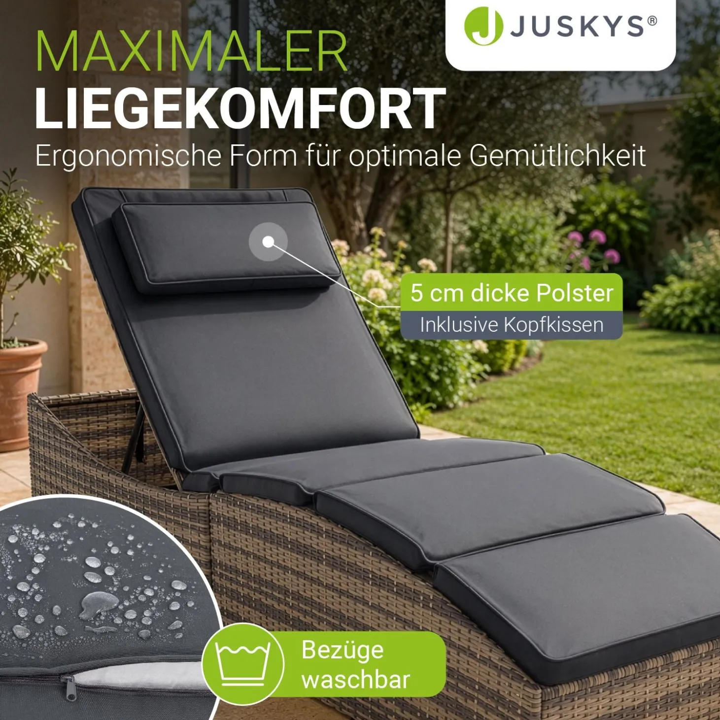 Faltbare Polyrattan Sonnenliege Lamia Maximale Entspannung auf der Gartenliege mit Auflage