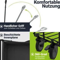Faltbarer Bollerwagen Transportwagen für Freizeitaktivitäten