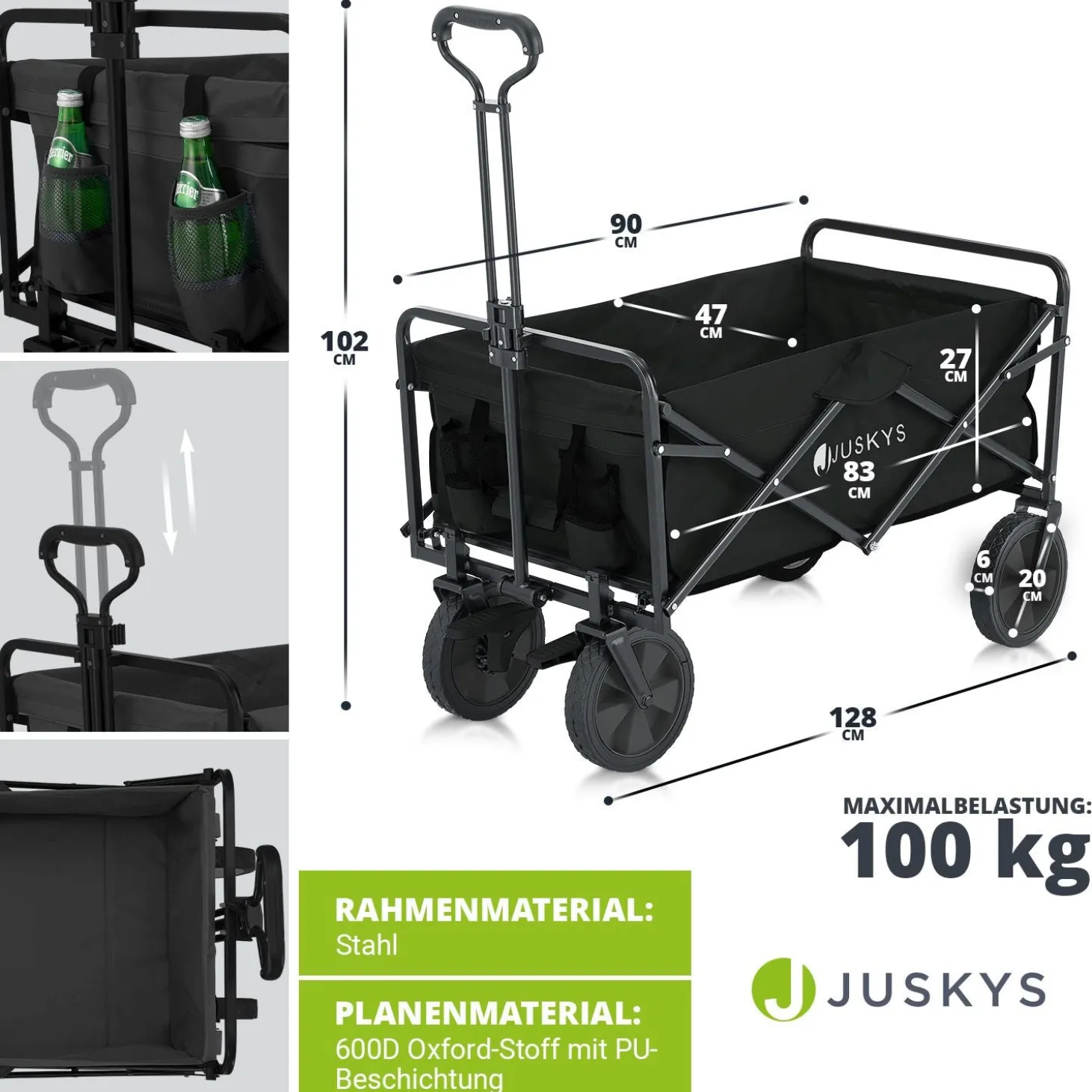 Faltbarer Bollerwagen Transportwagen für Freizeitaktivitäten