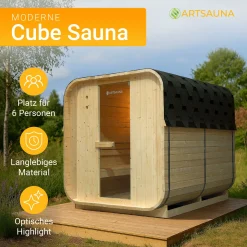 Fasssauna quadratisch Nolvik Saunafass mit Saunaofen und Zubehör-Set für den Garten